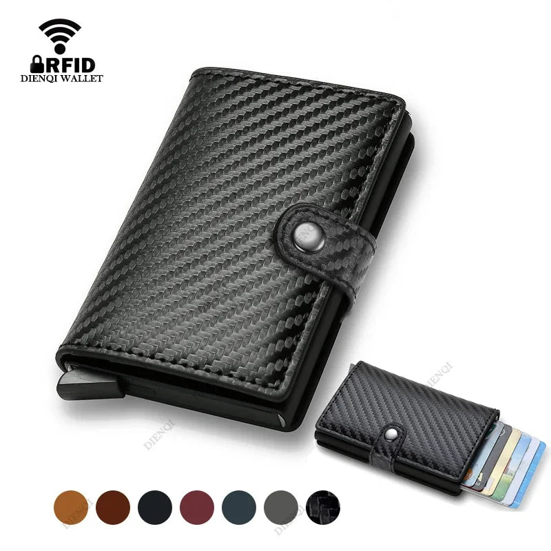 Porte-cartes RFID en aluminium et cuir effet carbone slim avec système anti-vol — photo 2