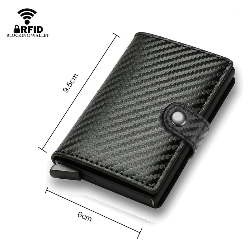 Porte-cartes RFID en aluminium et cuir effet carbone slim avec système anti-vol — photo 3