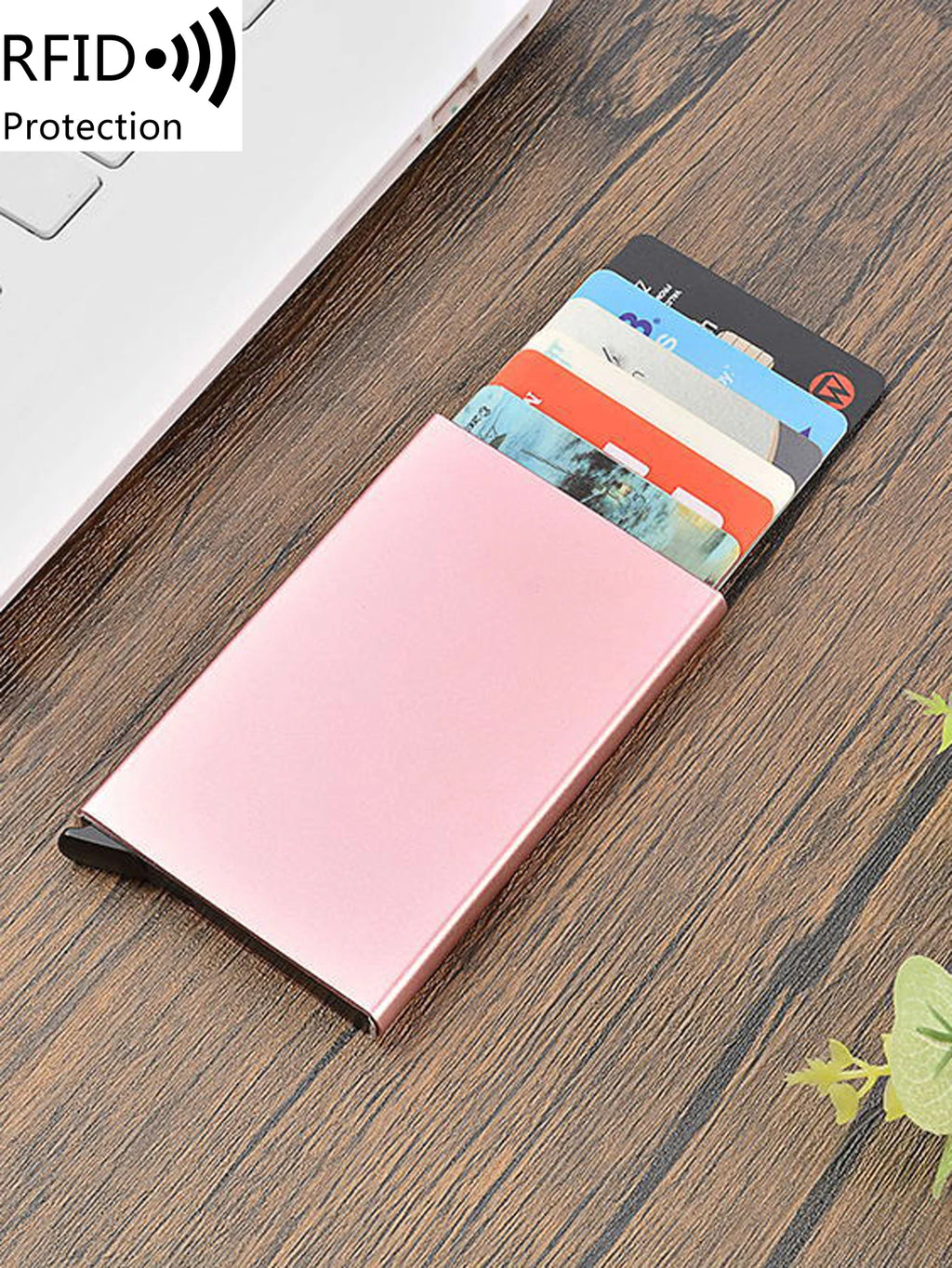Porte-cartes RFID aluminium slim avec système pop-up portefeuille minimaliste sécurisé — photo 4