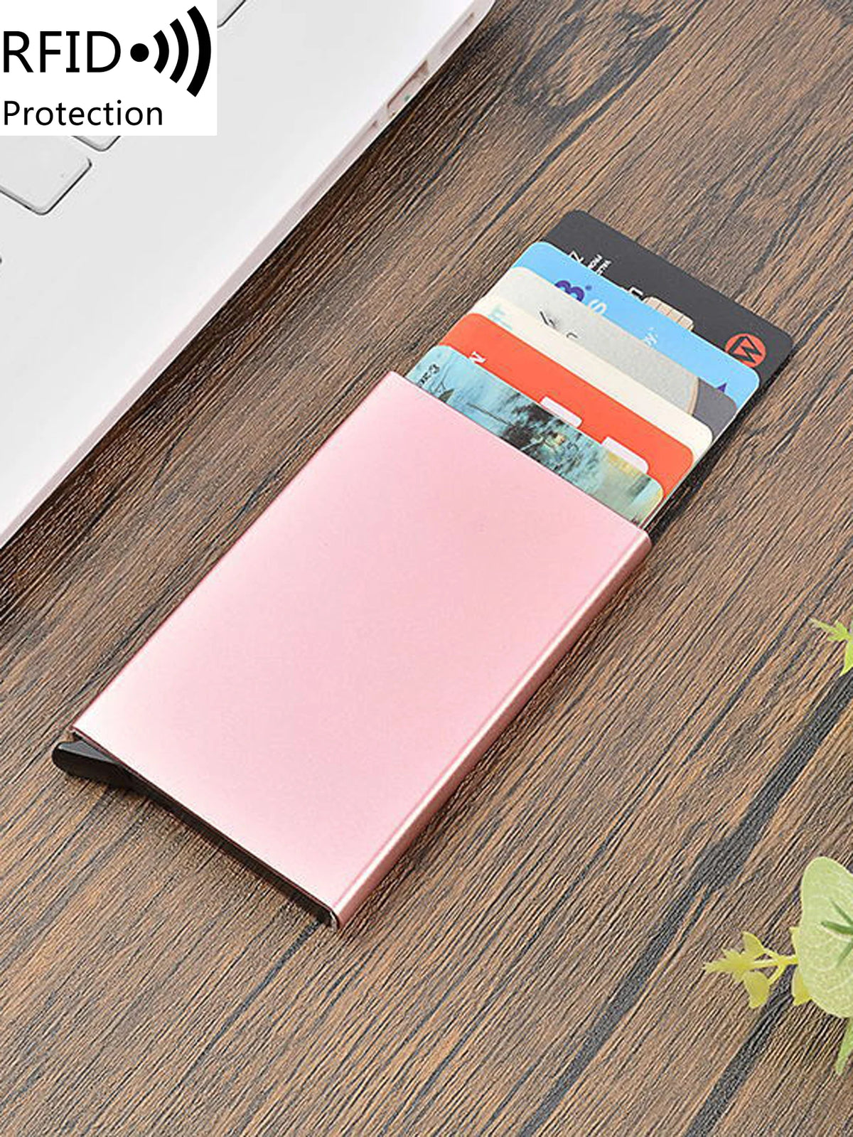 Porte-cartes RFID aluminium slim avec système pop-up portefeuille minimaliste sécurisé — photo 4