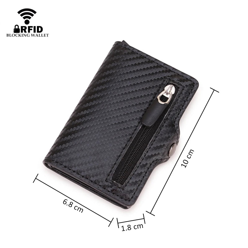 Porte-cartes RFID en cuir PU effet fibre carbone zippé compact ultra fin — photo 3
