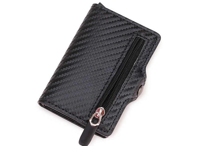 Porte-cartes RFID en cuir PU effet fibre carbone zippé compact ultra fin — photo 5