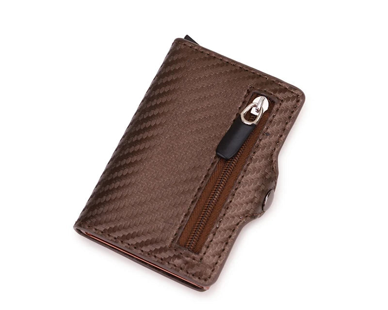 Porte-cartes RFID en cuir PU effet fibre carbone zippé compact ultra fin — photo 6 Image
