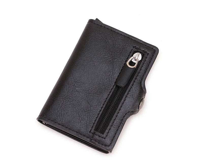 Porte-cartes RFID en cuir PU effet fibre carbone zippé compact ultra fin — photo 7