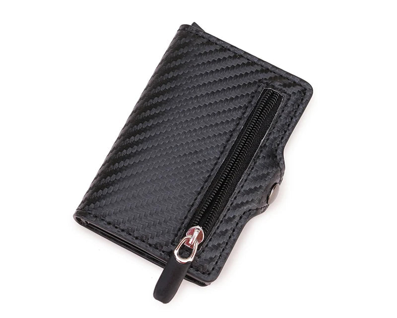 Porte-cartes RFID en cuir PU effet fibre carbone zippé compact ultra fin — photo 8