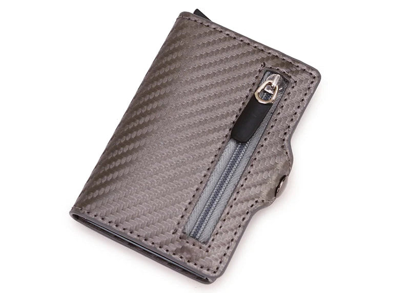 Porte-cartes RFID en cuir PU effet fibre carbone zippé compact ultra fin — photo 9