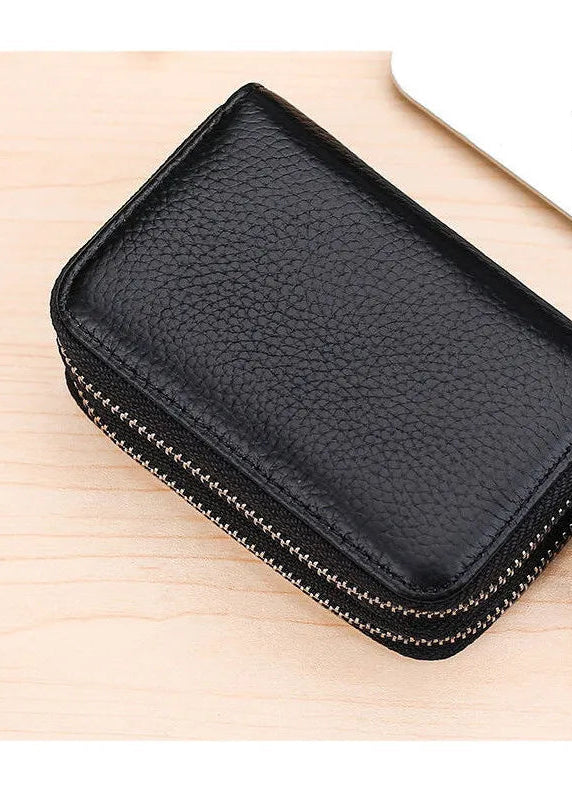 Porte-cartes RFID en cuir véritable avec double fermeture zippée et grande capacité — photo 7