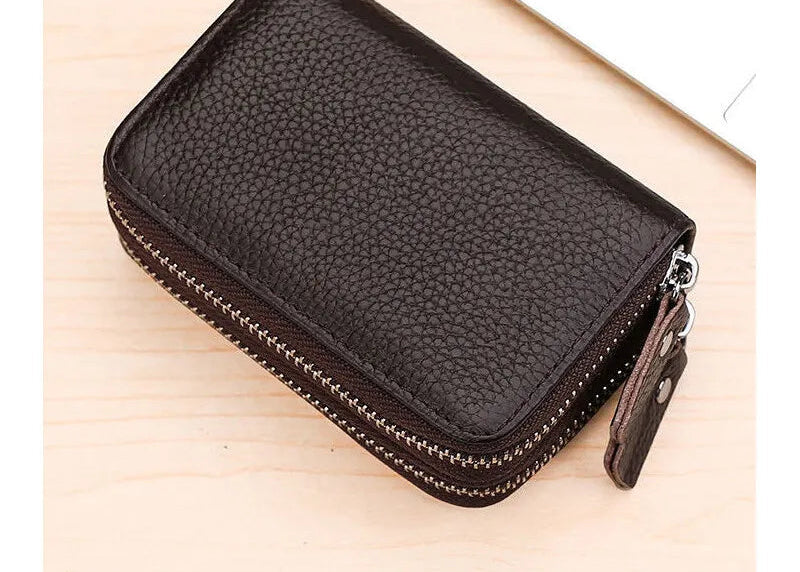 Porte-cartes RFID en cuir véritable avec double fermeture zippée et grande capacité — photo 8