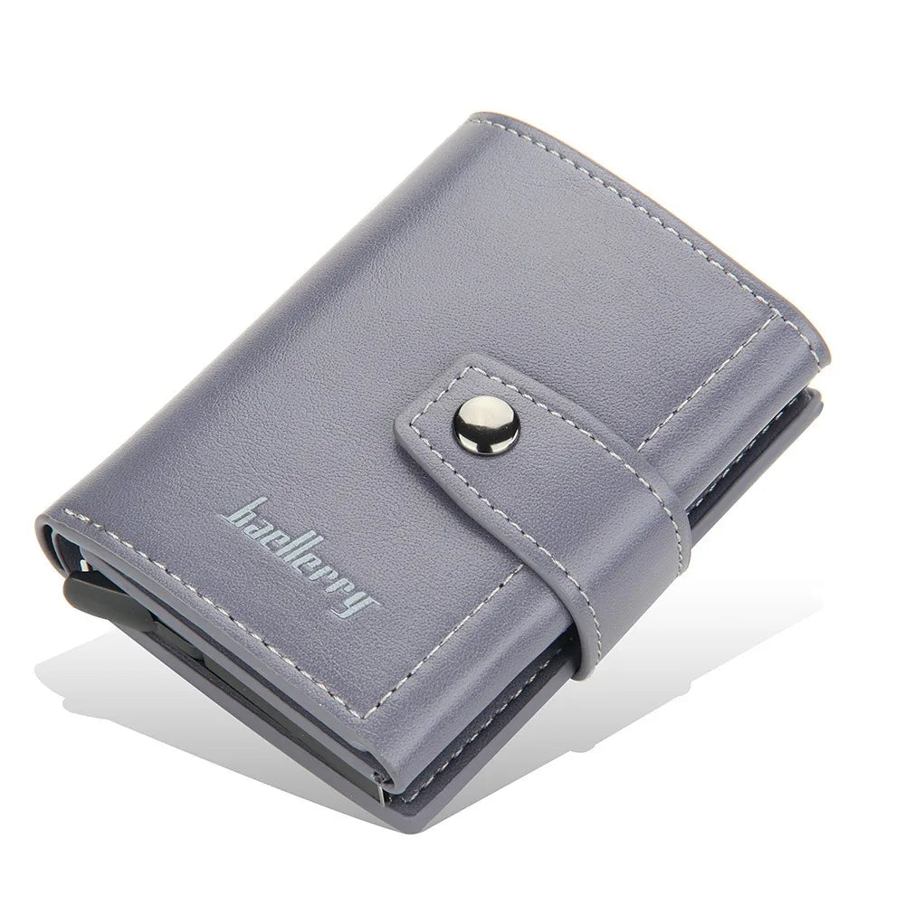 Porte-cartes compact en cuir PU avec éjection automatique RFID et fermeture bouton homme — photo 1