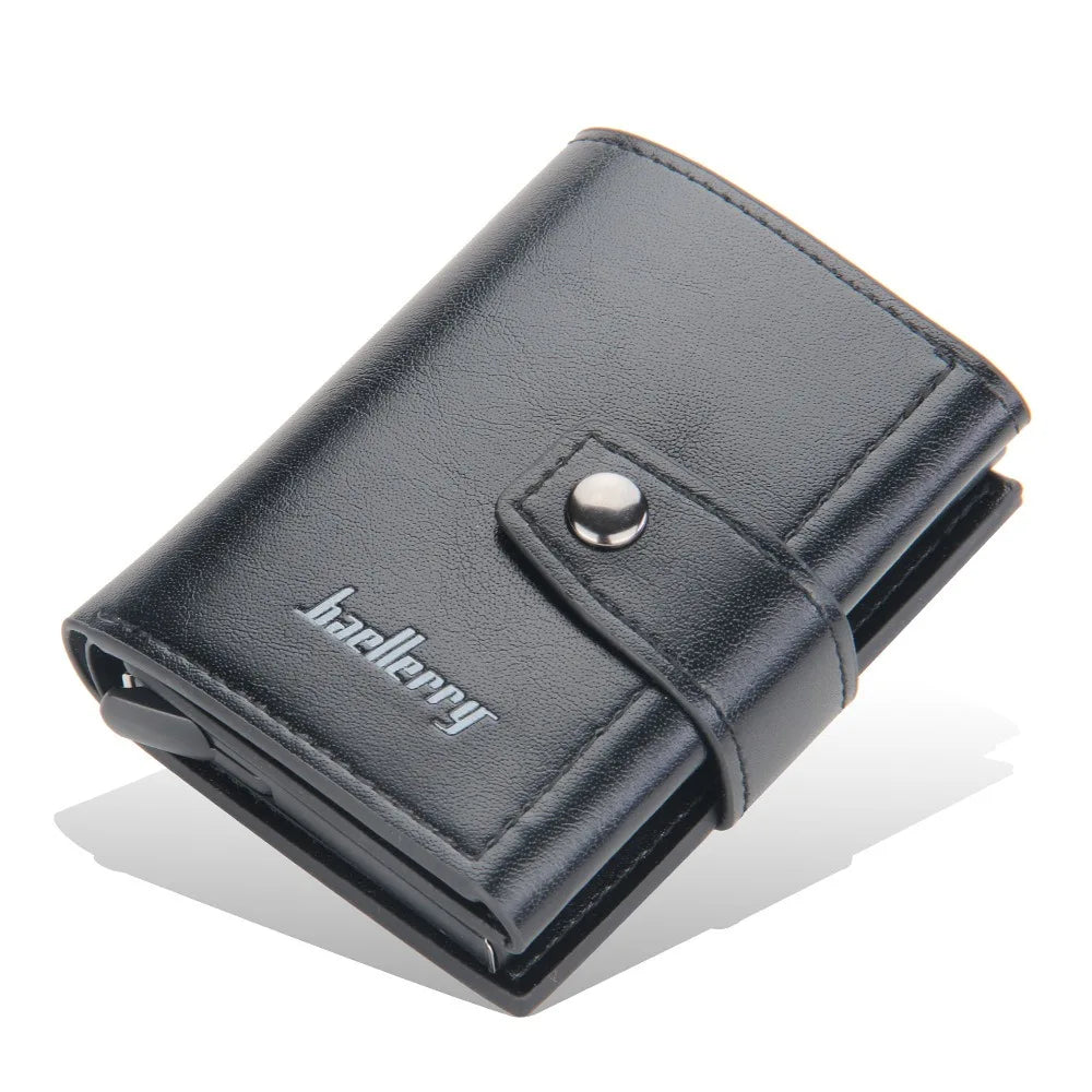 Porte-cartes compact en cuir PU avec éjection automatique RFID et fermeture bouton homme — photo 10
