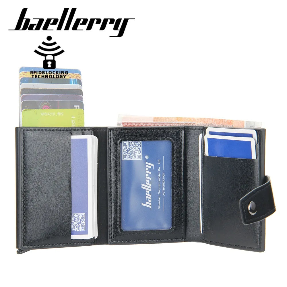 Porte-cartes compact en cuir PU avec éjection automatique RFID et fermeture bouton homme — photo 4