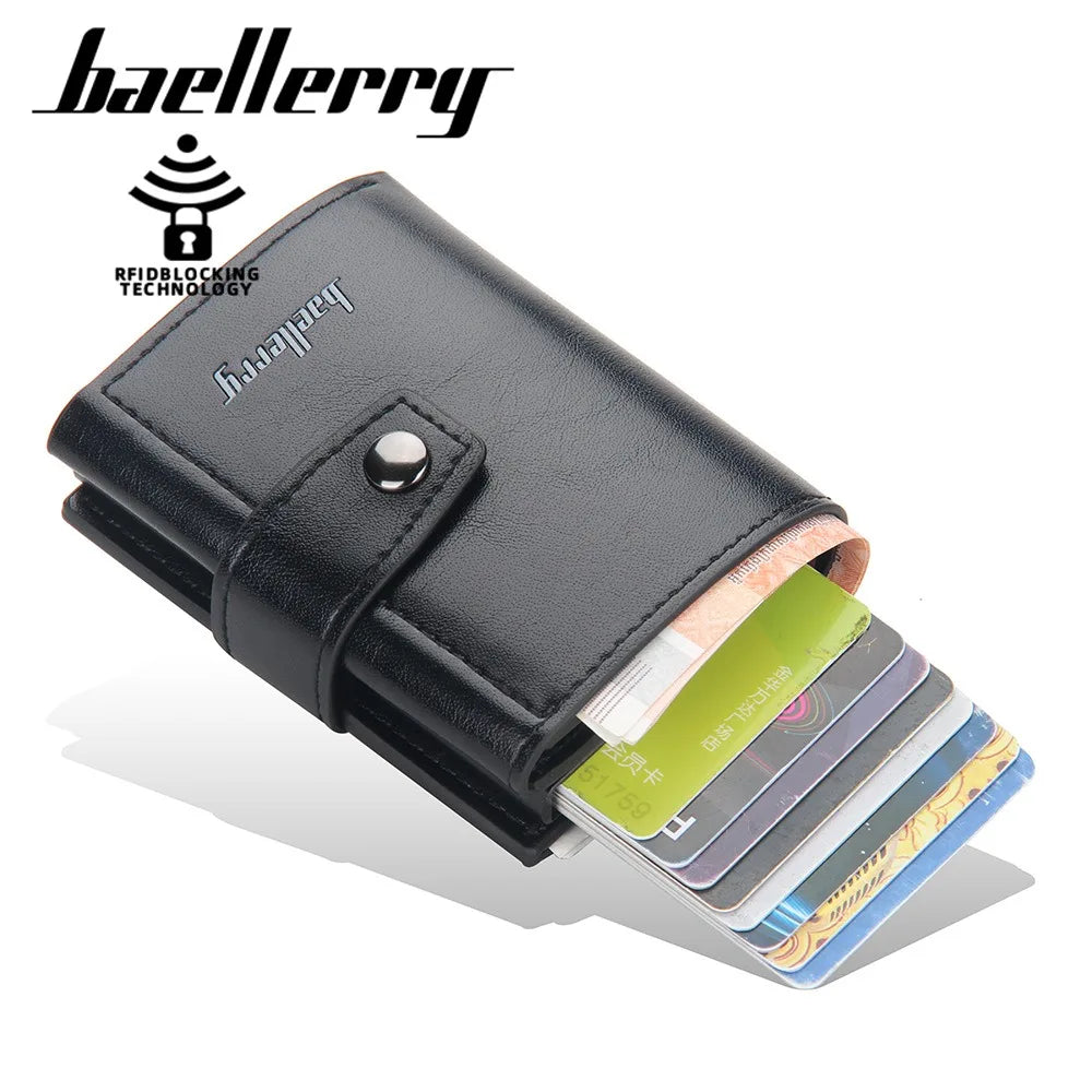Porte-cartes compact en cuir PU avec éjection automatique RFID et fermeture bouton homme — photo 5