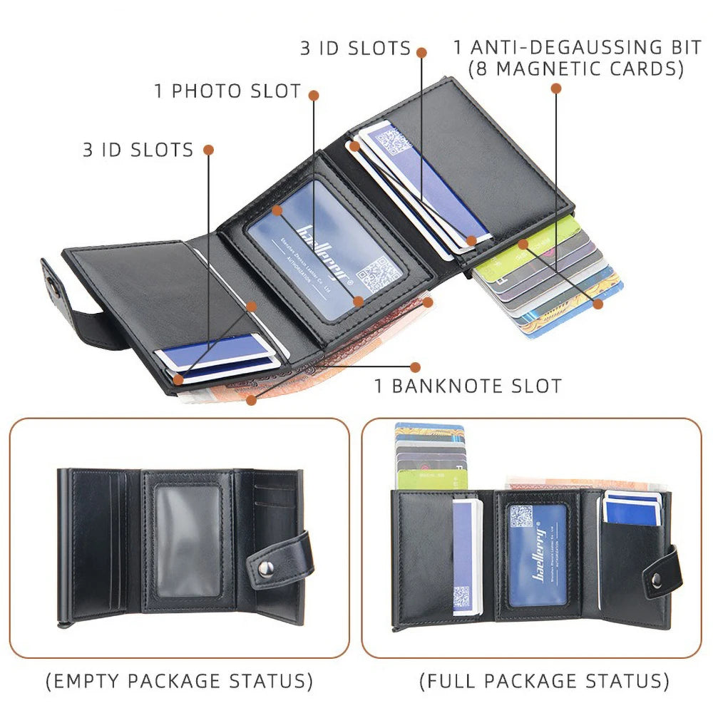 Porte-cartes compact en cuir PU avec éjection automatique RFID et fermeture bouton homme — photo 6