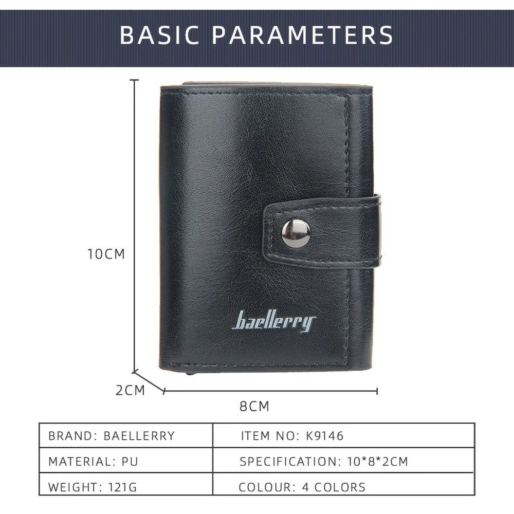 Porte-cartes compact en cuir PU avec éjection automatique RFID et fermeture bouton homme — photo 7