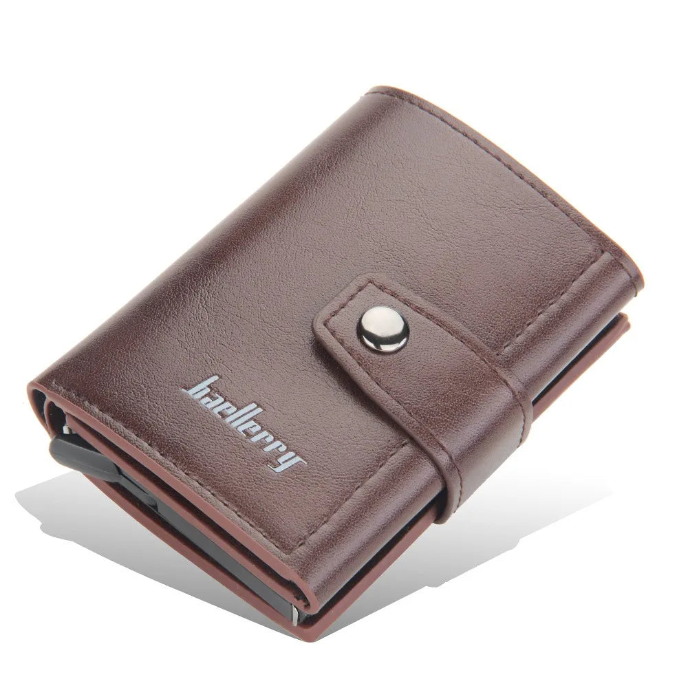 Porte-cartes compact en cuir PU avec éjection automatique RFID et fermeture bouton homme — photo 8