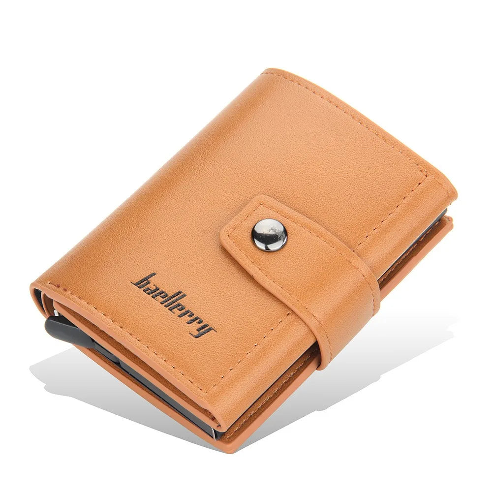 Porte-cartes compact en cuir PU avec éjection automatique RFID et fermeture bouton homme — photo 9