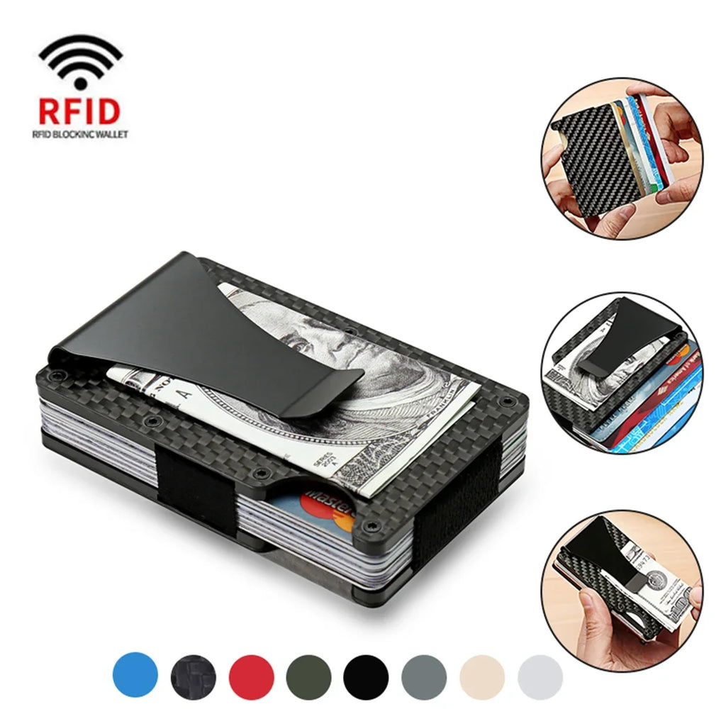 Porte-cartes RFID en fibre carbone et aluminium slim avec clip billets compact — photo 1