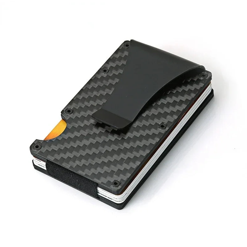 Porte-cartes RFID en fibre carbone et aluminium slim avec clip billets compact — photo 2