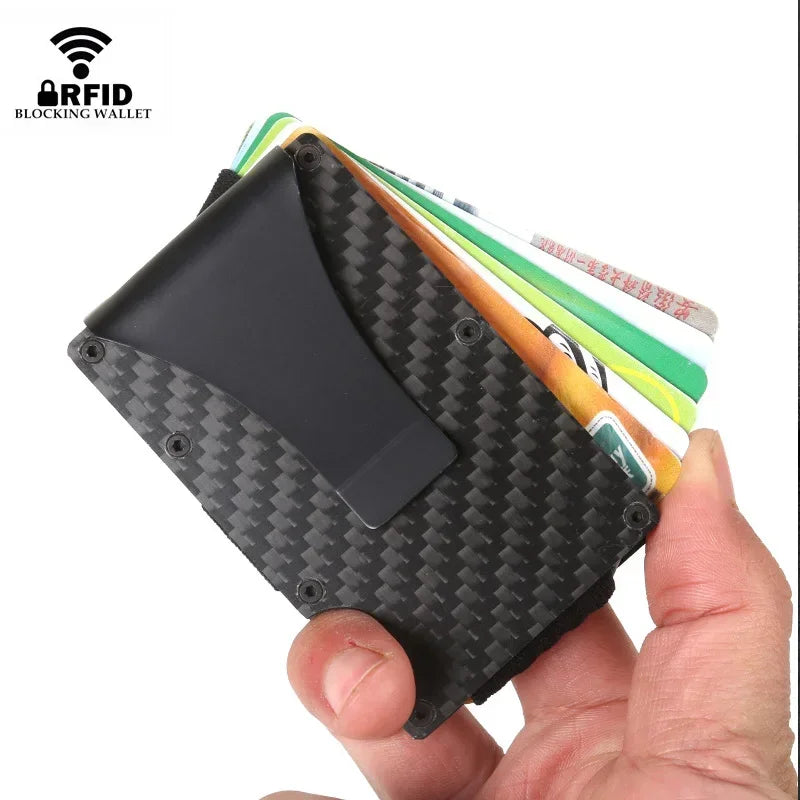 Porte-cartes RFID en fibre carbone et aluminium slim avec clip billets compact — photo 3