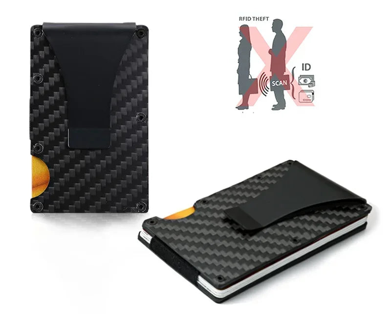 Porte-cartes RFID en fibre carbone et aluminium slim avec clip billets compact — photo 4