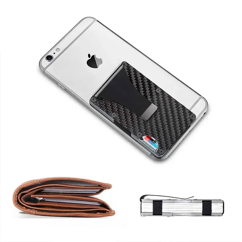 Porte-cartes RFID en fibre carbone et aluminium slim avec clip billets compact — photo 5