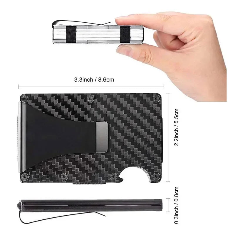 Porte-cartes RFID en fibre carbone et aluminium slim avec clip billets compact — photo 6