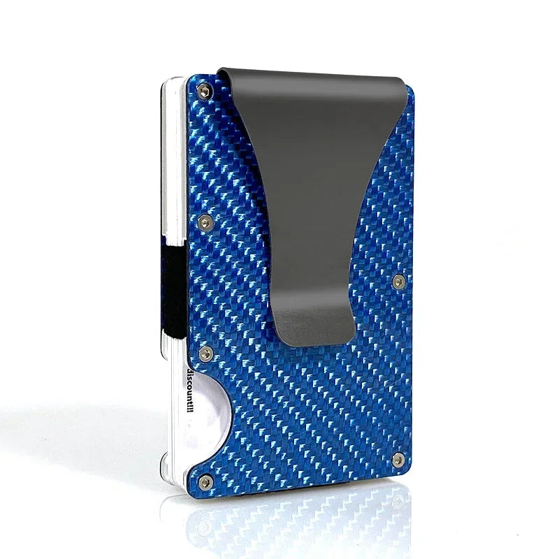 Porte-cartes RFID en fibre carbone et aluminium slim avec clip billets compact — photo 9