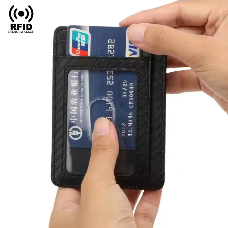 Porte-cartes homme en cuir PU effet fibre de carbone RFID ultra fin minimaliste — photo 1