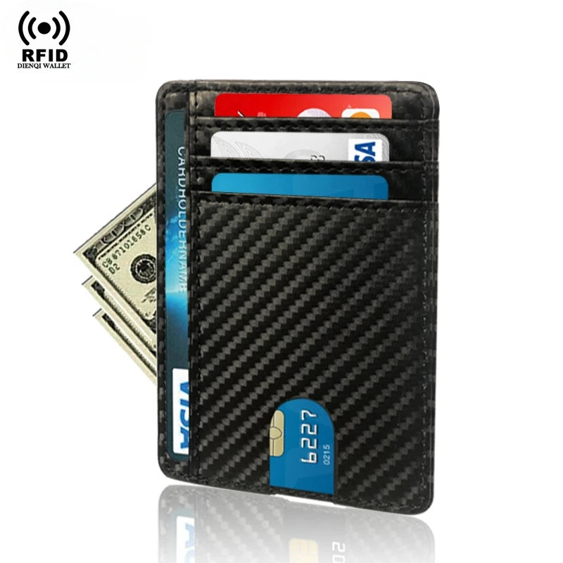 Porte-cartes homme en cuir PU effet fibre de carbone RFID ultra fin minimaliste — photo 2