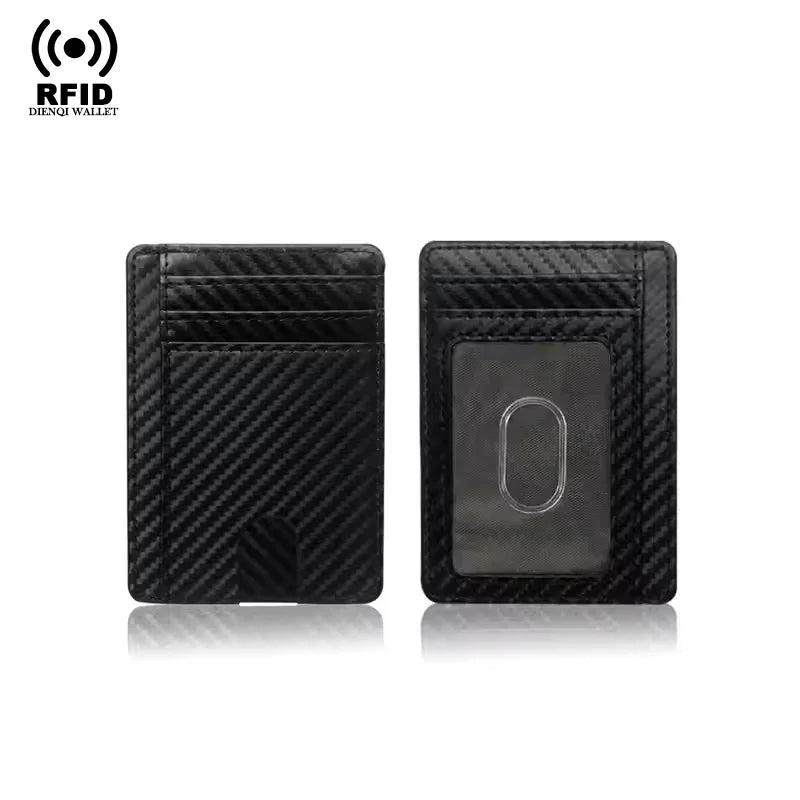 Porte-cartes homme en cuir PU effet fibre de carbone RFID ultra fin minimaliste — photo 4
