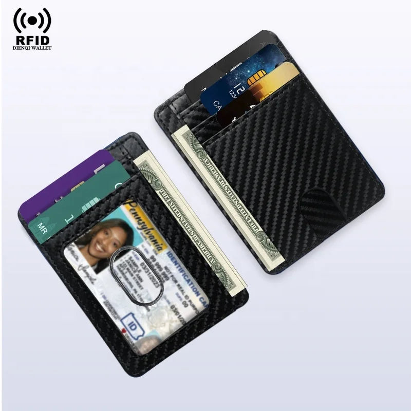 Porte-cartes homme en cuir PU effet fibre de carbone RFID ultra fin minimaliste — photo 5