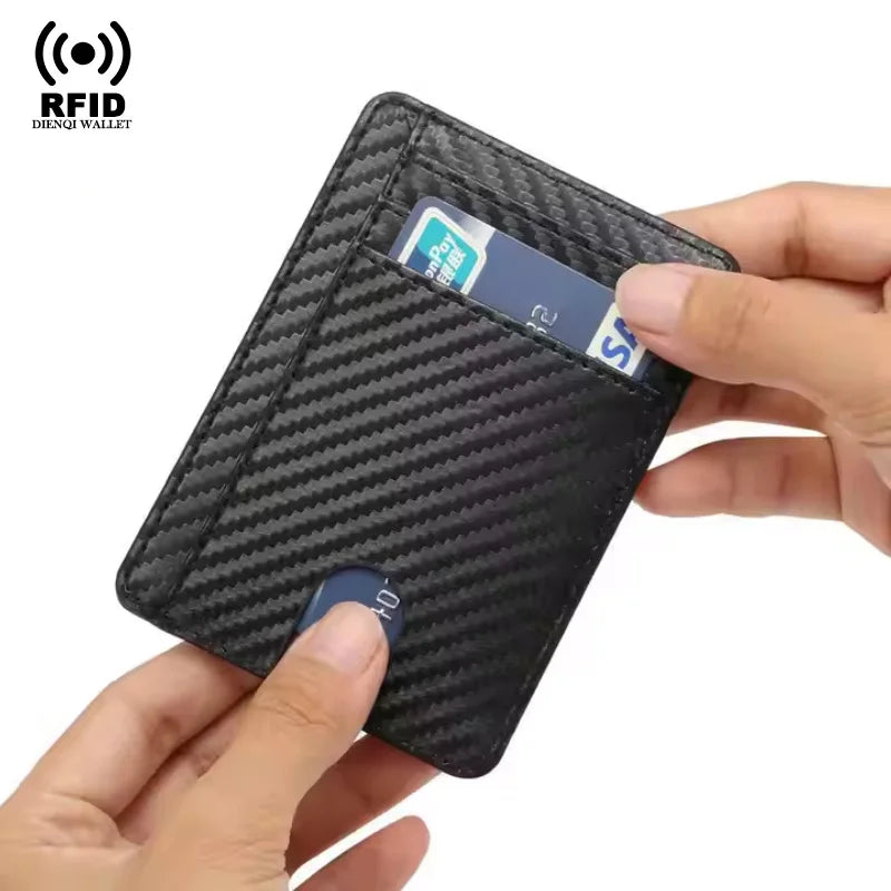 Porte-cartes homme en cuir PU effet fibre de carbone RFID ultra fin minimaliste — photo 6