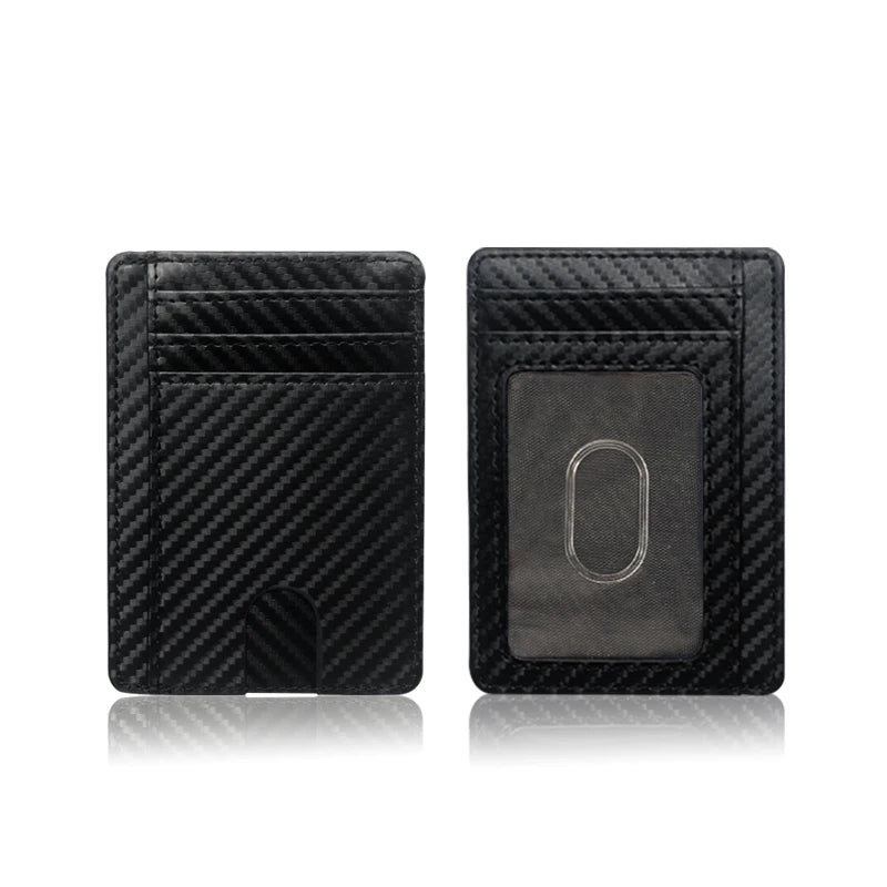 Porte-cartes homme en cuir PU effet fibre de carbone RFID ultra fin minimaliste — photo 7