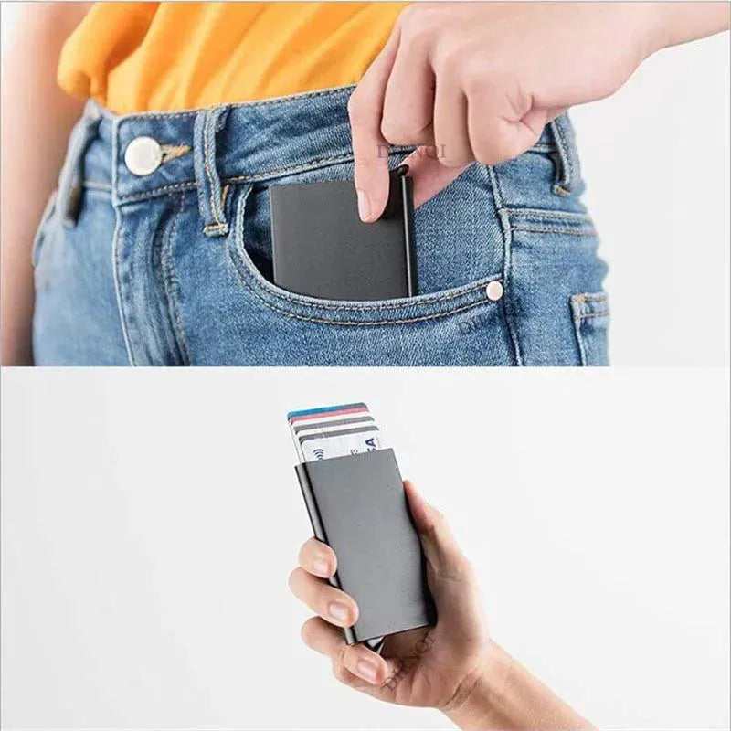 Porte-cartes RFID en métal ultra fin avec système pop-up portefeuille minimaliste — photo 1