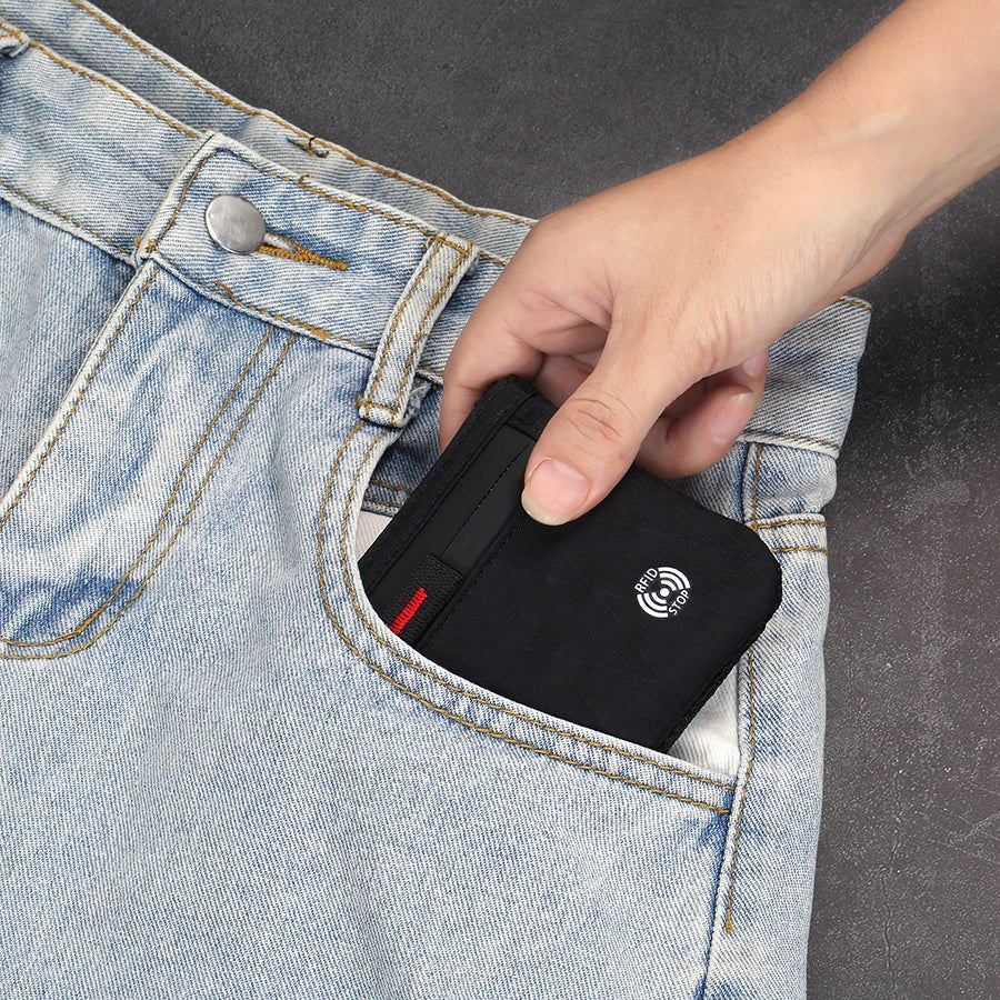 Porte-cartes RFID en nylon avec fermeture zippée et mousqueton compact sécurisé — photo 1