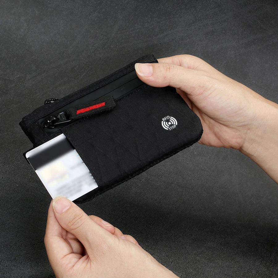 Porte-cartes RFID en nylon avec fermeture zippée et mousqueton compact sécurisé — photo 2