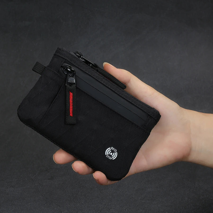 Porte-cartes RFID en nylon avec fermeture zippée et mousqueton compact sécurisé — photo 3