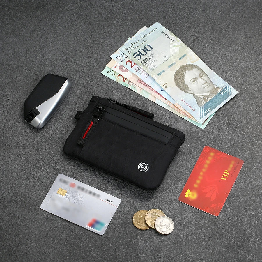 Porte-cartes RFID en nylon avec fermeture zippée et mousqueton compact sécurisé — photo 5 Image