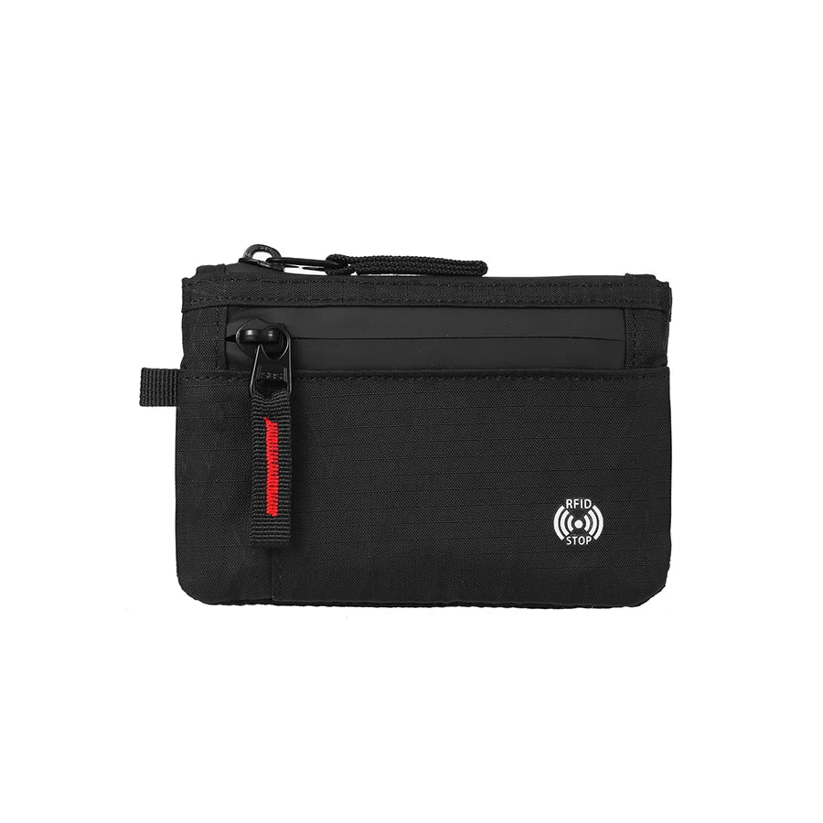 Porte-cartes RFID en nylon avec fermeture zippée et mousqueton compact sécurisé — photo 7