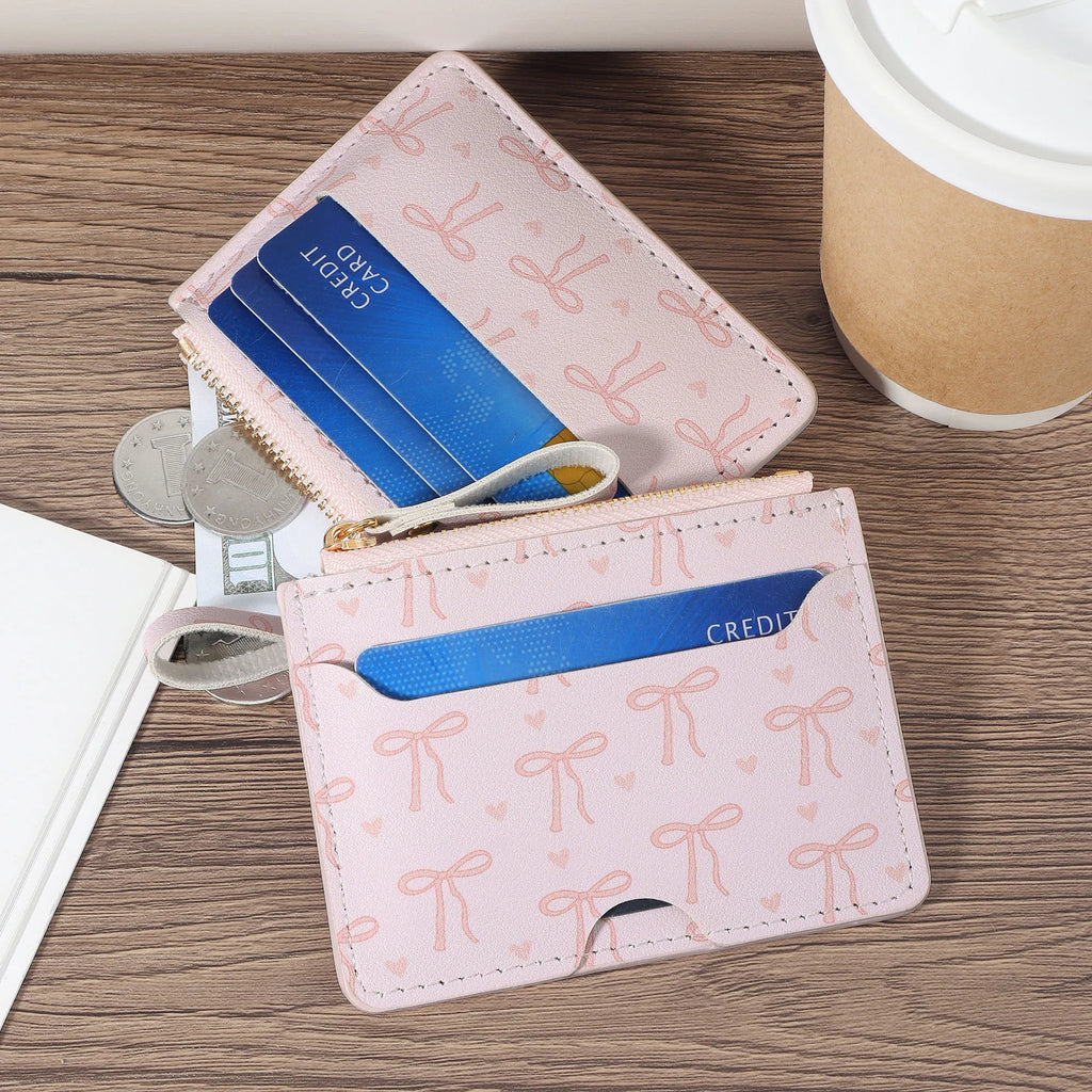 Porte-cartes ultra-fin zippé motif nœuds – mini portefeuille compact femme — photo 2