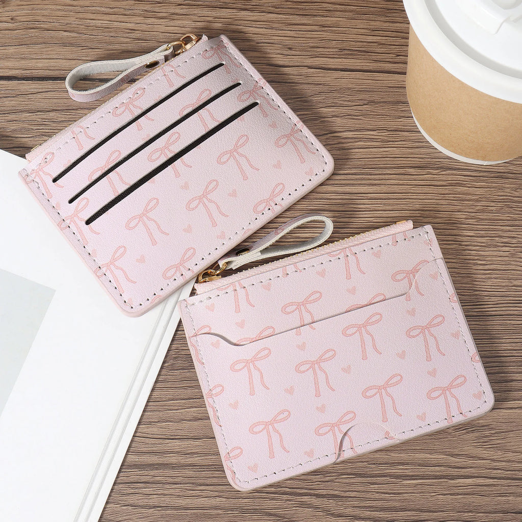 Porte-cartes ultra-fin zippé motif nœuds – mini portefeuille compact femme — photo 3