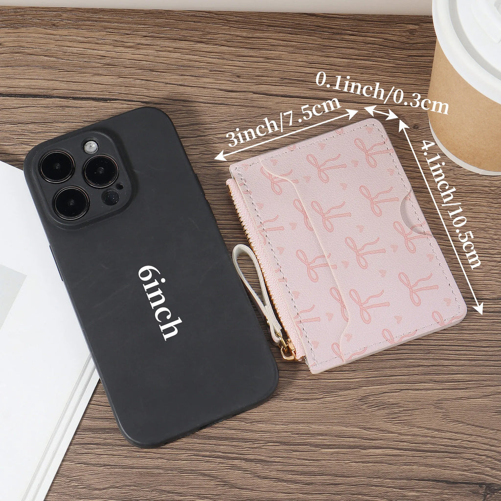 Porte-cartes ultra-fin zippé motif nœuds – mini portefeuille compact femme — photo 4