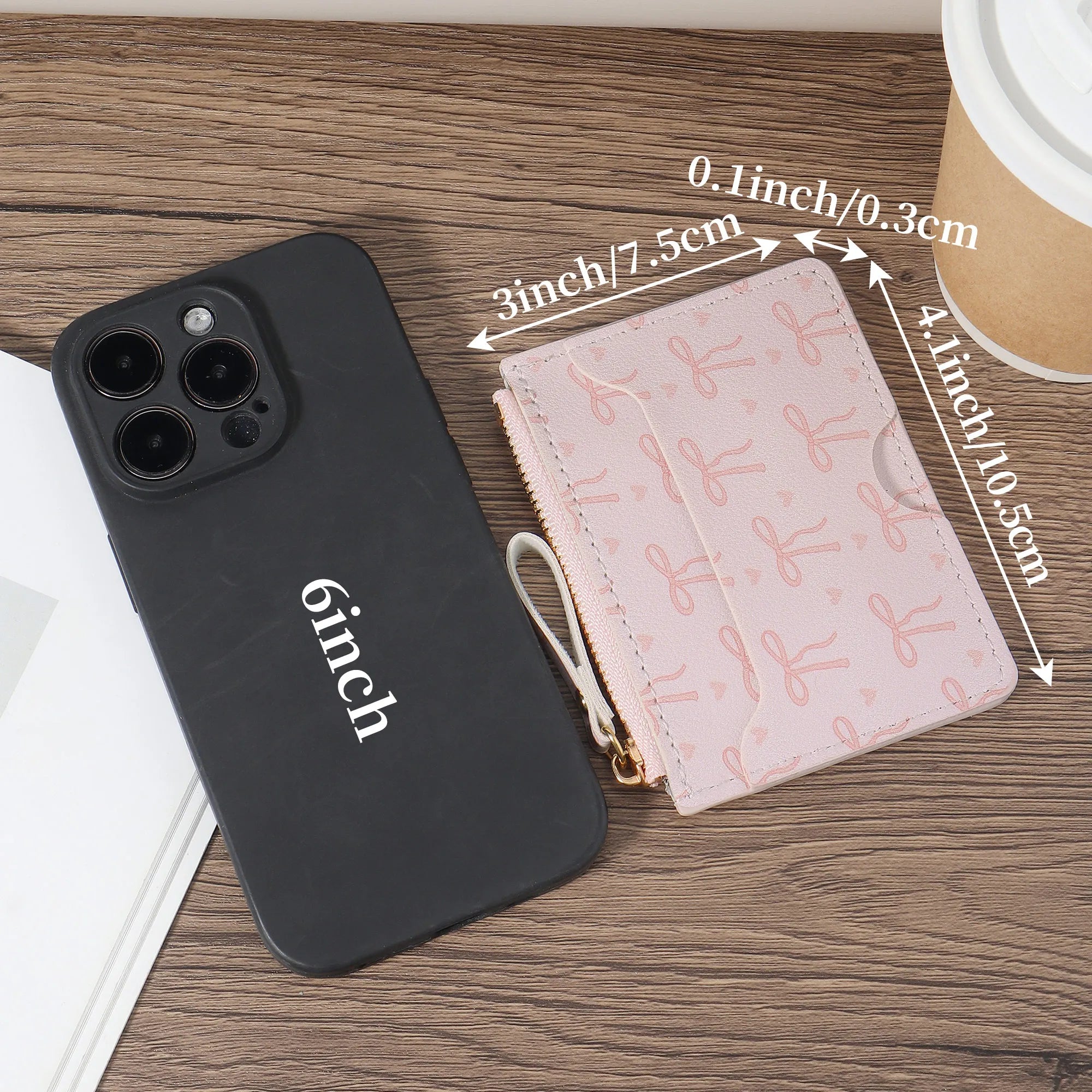 Porte-cartes ultra-fin zippé motif nœuds – mini portefeuille compact femme — photo 4 Image