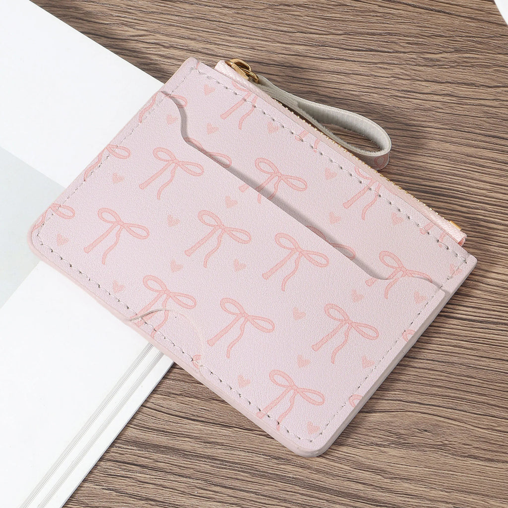 Porte-cartes ultra-fin zippé motif nœuds – mini portefeuille compact femme — photo 6