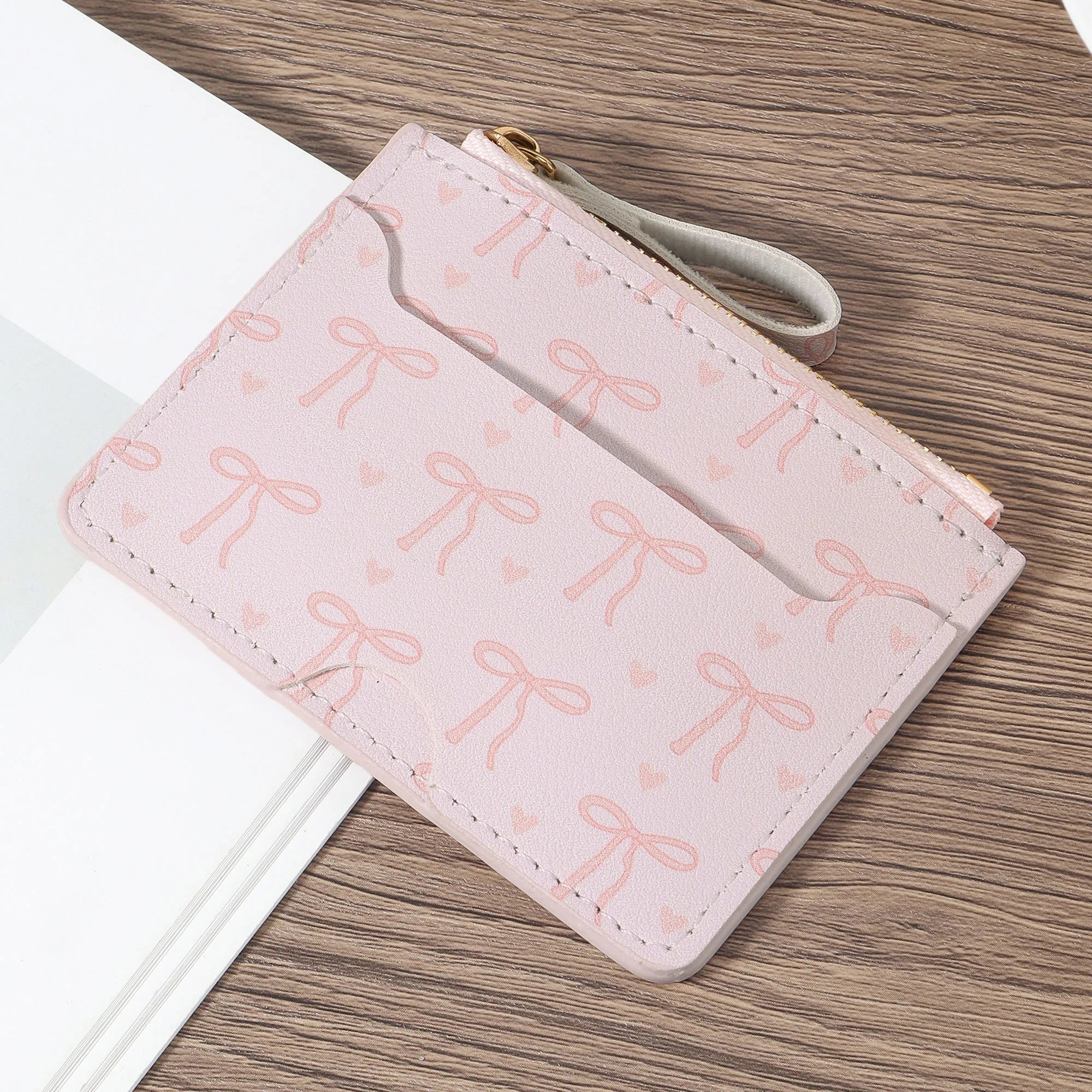 Porte-cartes ultra-fin zippé motif nœuds – mini portefeuille compact femme — photo 6 Image