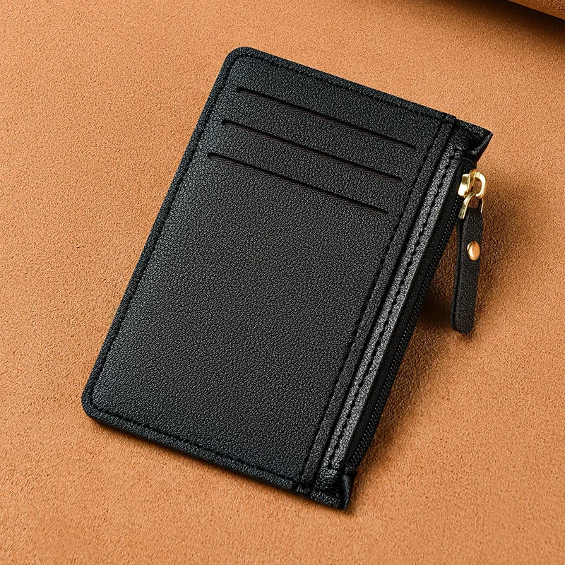 Porte-cartes slim en cuir PU avec fermeture zippée unisexe format compact — photo 10 Image