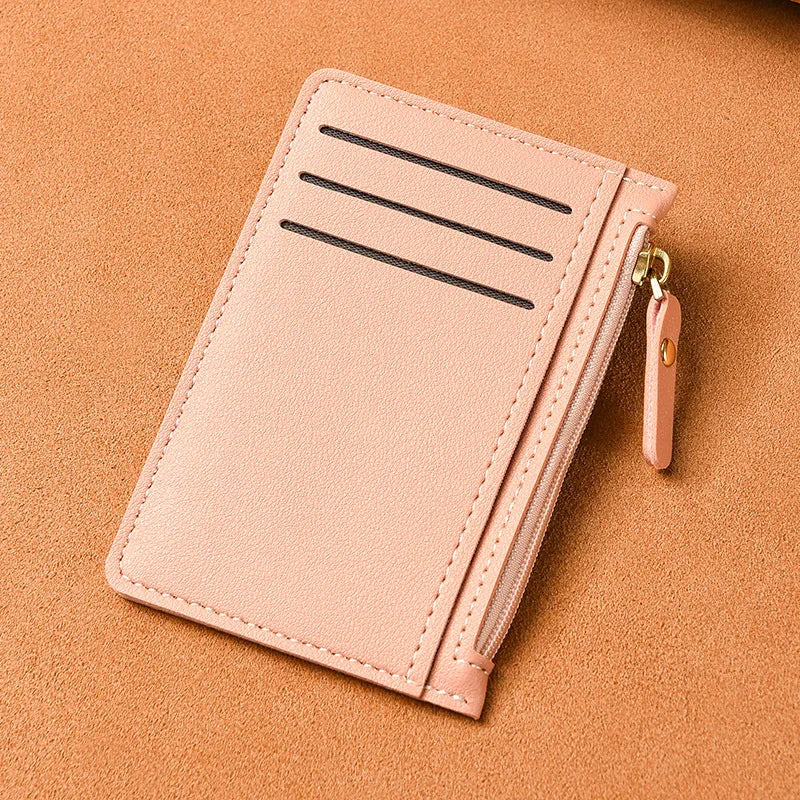 Porte-cartes slim en cuir PU avec fermeture zippée unisexe format compact — photo 11