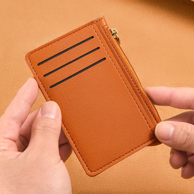 Porte-cartes slim en cuir PU avec fermeture zippée unisexe format compact — photo 4