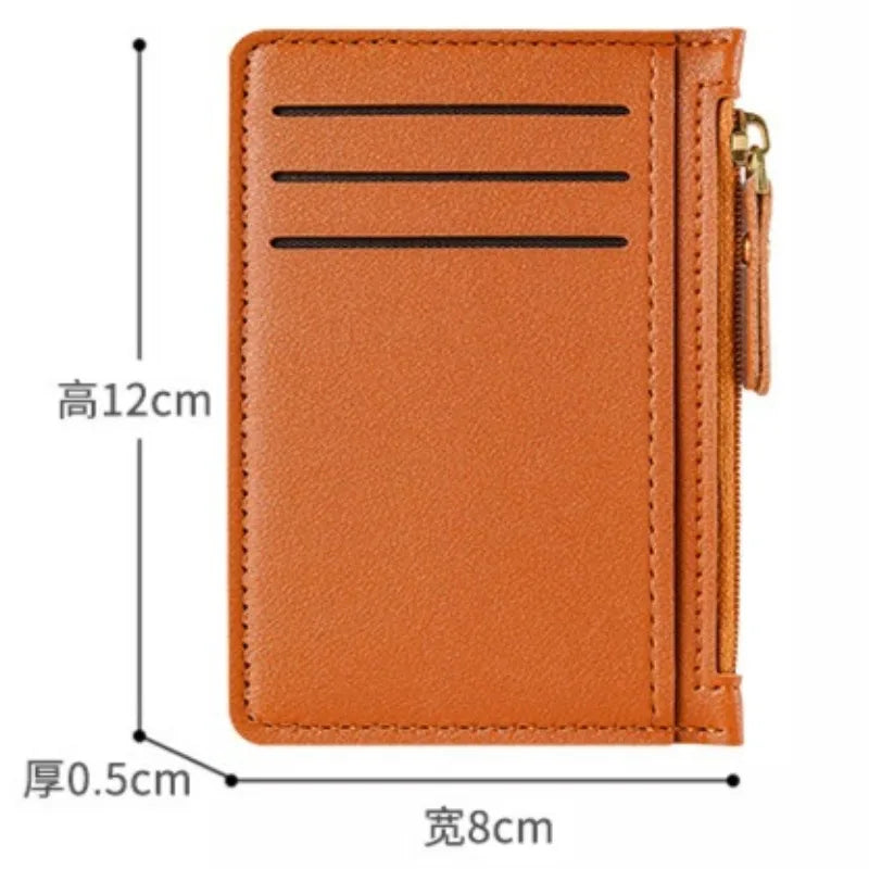 Porte-cartes slim en cuir PU avec fermeture zippée unisexe format compact — photo 5