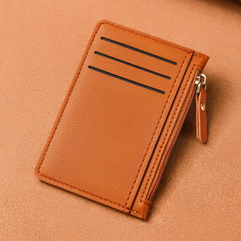 Porte-cartes slim en cuir PU avec fermeture zippée unisexe format compact — photo 6